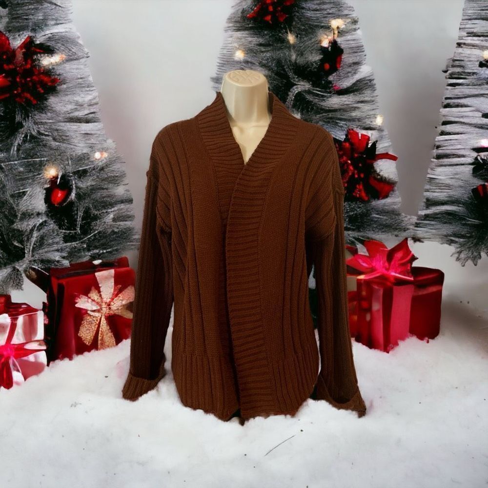 Womens Full Circle Trends Knit Open Cardigan - L Brown
